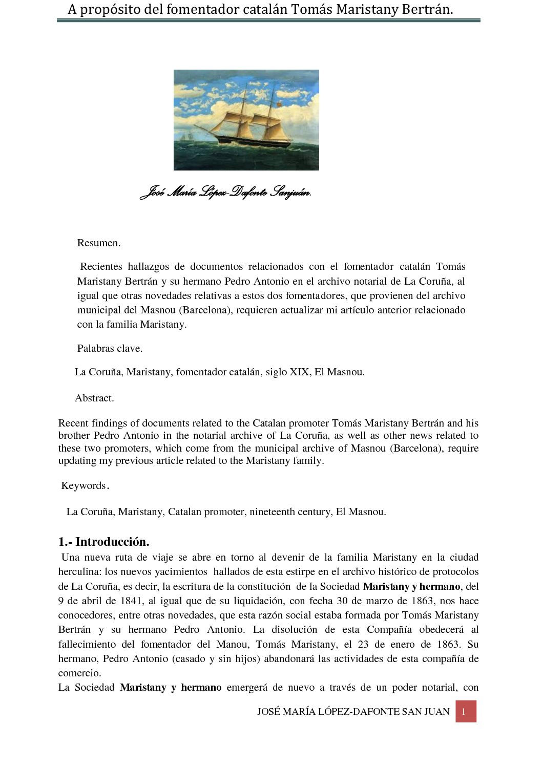 A propósito del fomentador catalán Tomás Maristany Bertrán.