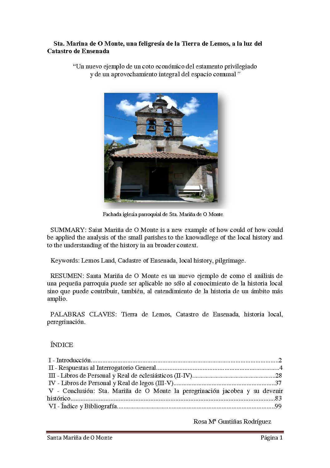 Sta. Marina de O Monte, una feligresía de la Tierra de Lemos, a la luz del Catastro de Ensenada