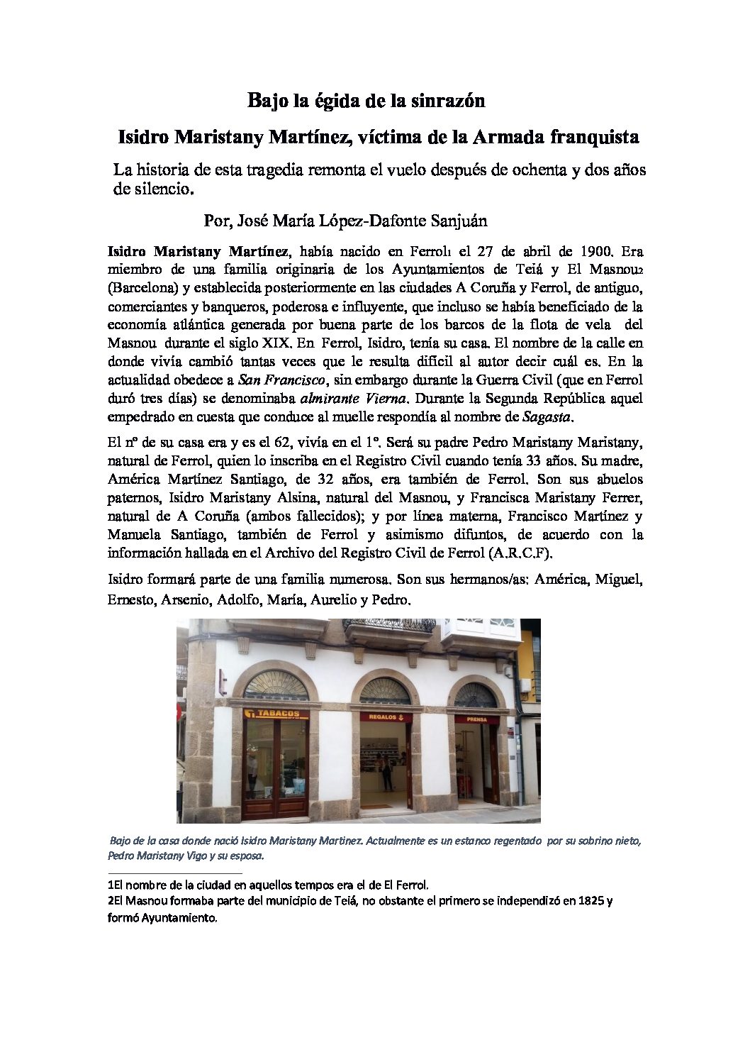 Bajo la égida de la sinrazón, Isidro Maristany Martínez, víctima de la Armada franquista