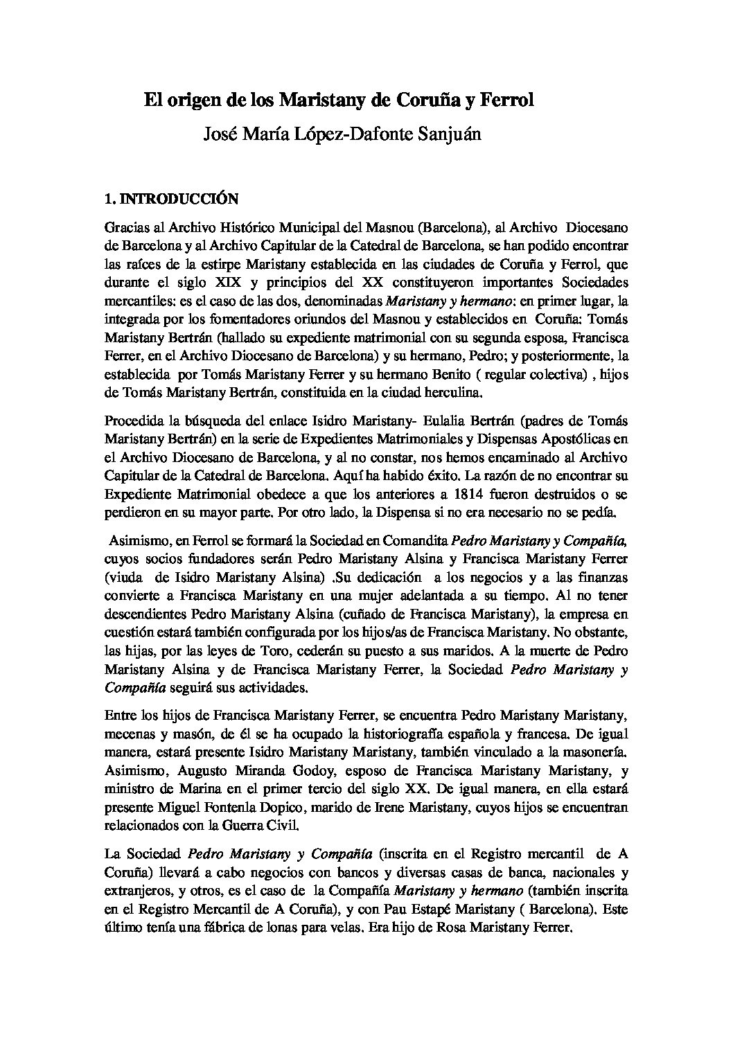 El origen de los Maristany de Coruña y Ferrol