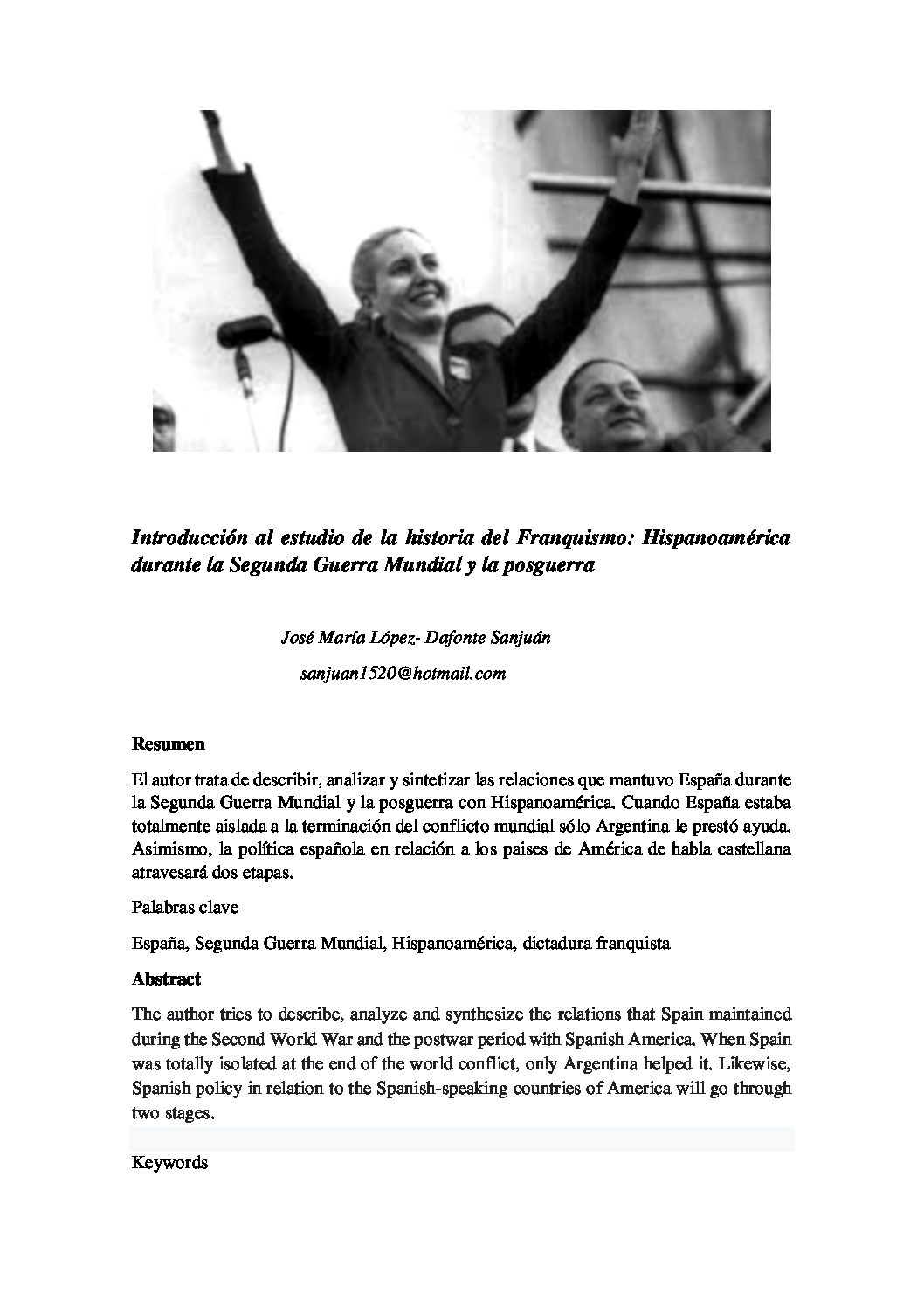 Introducción al estudio de la historia del Franquismo: Hispanoamérica durante la Segunda Guerra Mundial y la posguerra