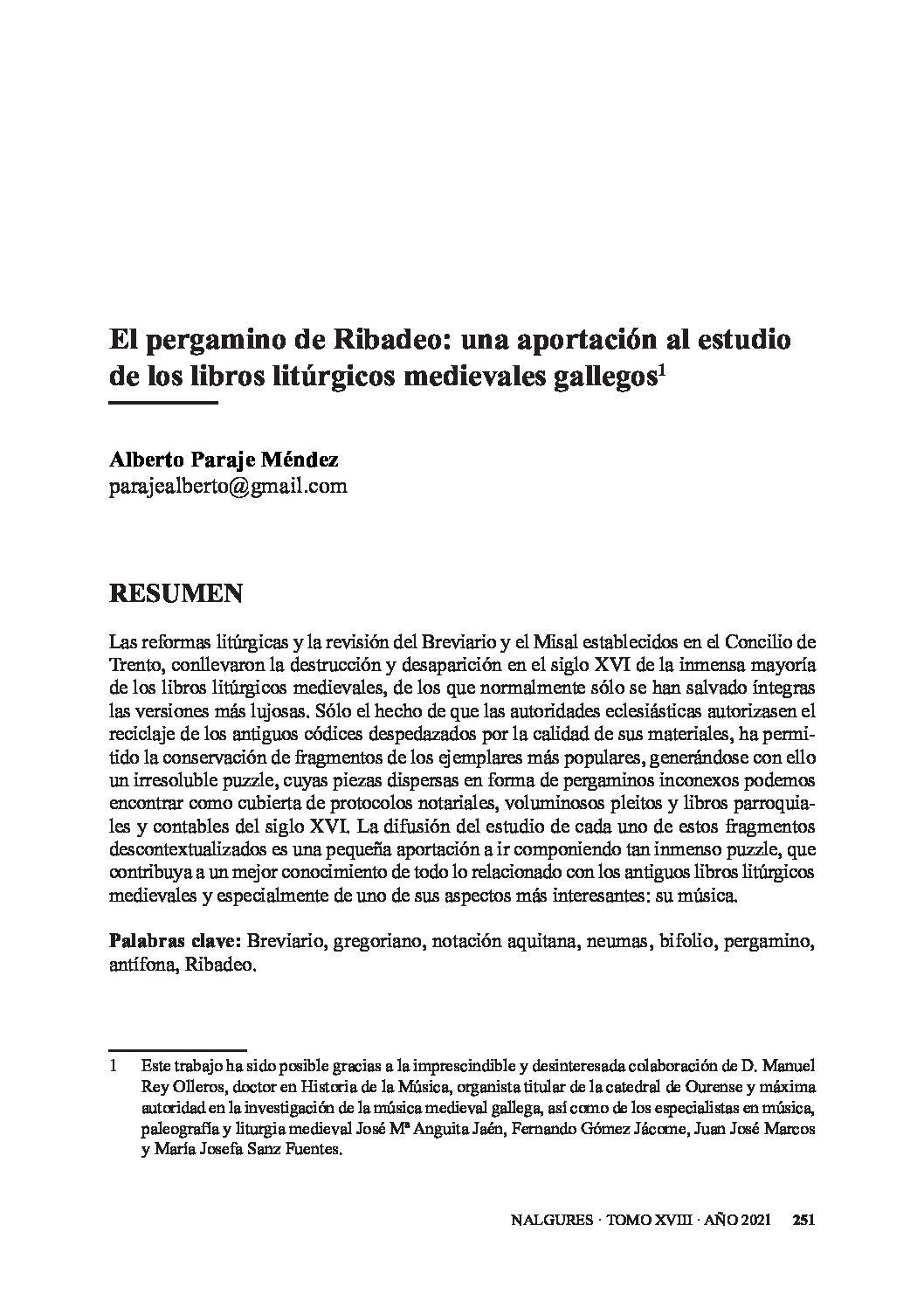 El pergamino de Ribadeo: una aportación al estudio de los libros litúrgicos medievales gallegos