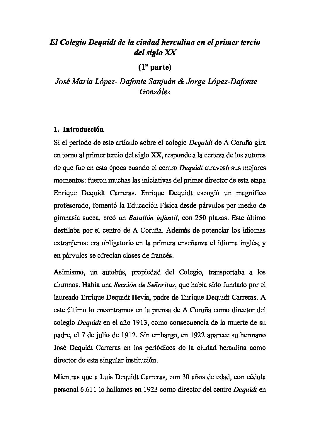 El Colegio Dequidt de la ciudad herculina en el primer tercio del siglo XX (1ª parte)