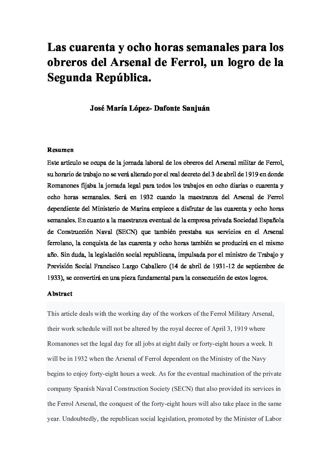 Las cuarenta y ocho horas semanales para los obreros del Arsenal de Ferrol, un logro de la Segunda República