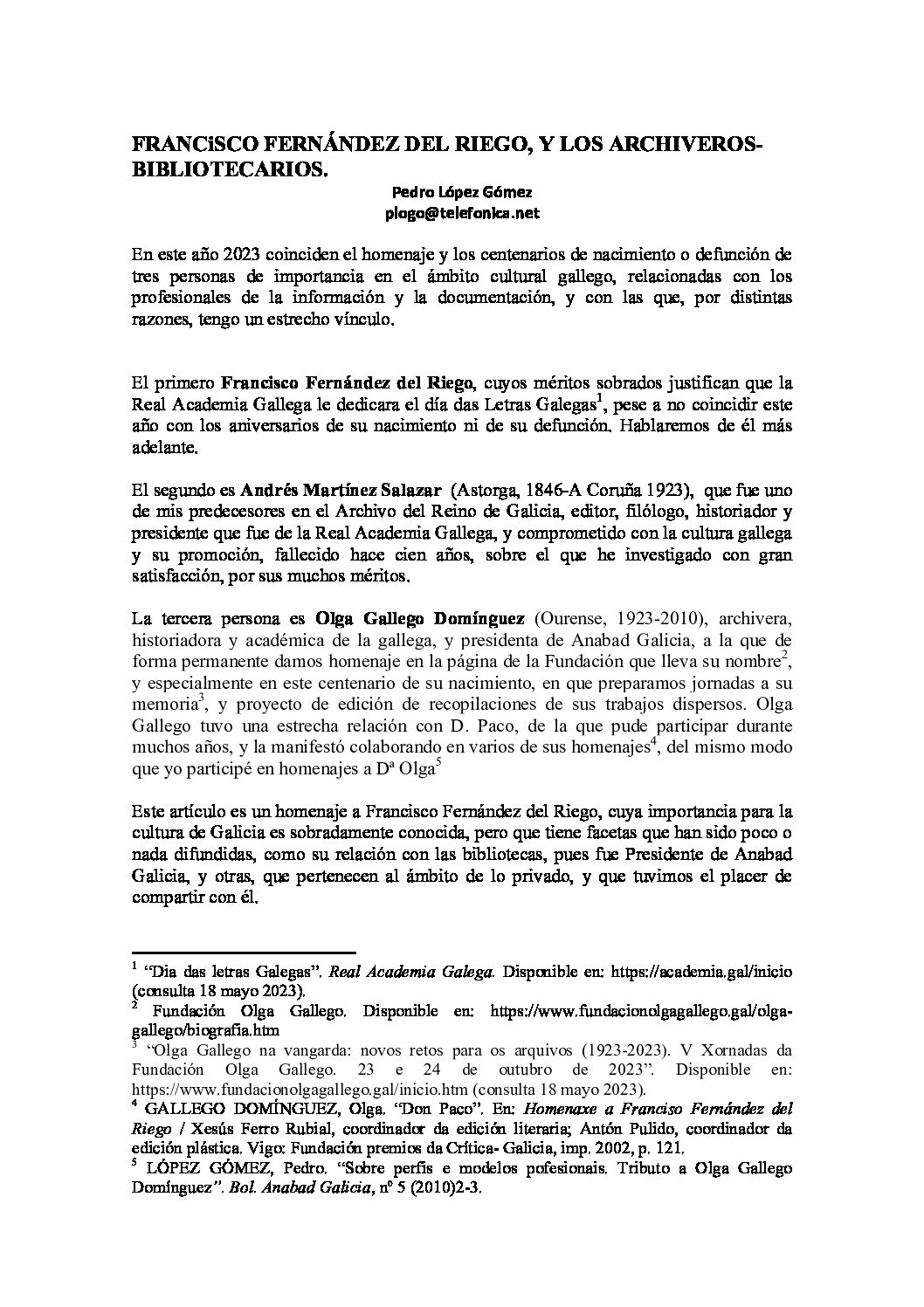 Francisco Fernández del Riego, y los archiveros-bibliotecarios