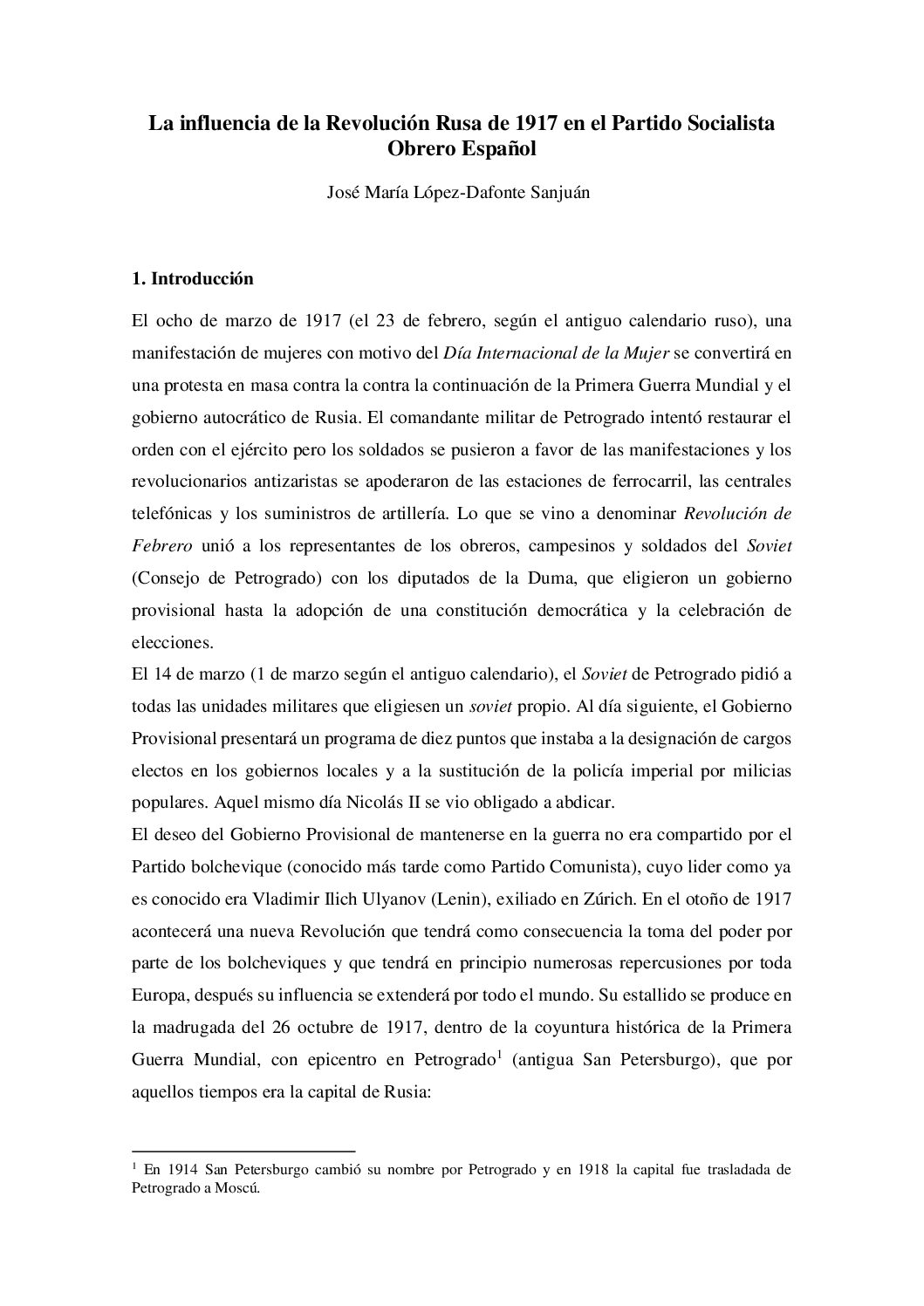 La influencia de la Revolución Rusa de 1917 en el Partido Socialista Obrero Español