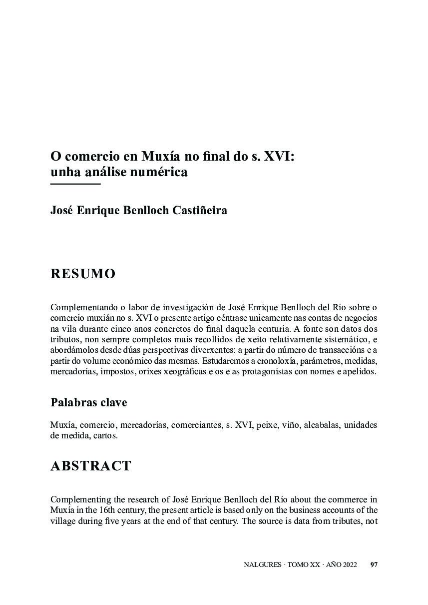 O comercio en Muxía no final do s. XVI: unha análise numérica (Nalgures XX)