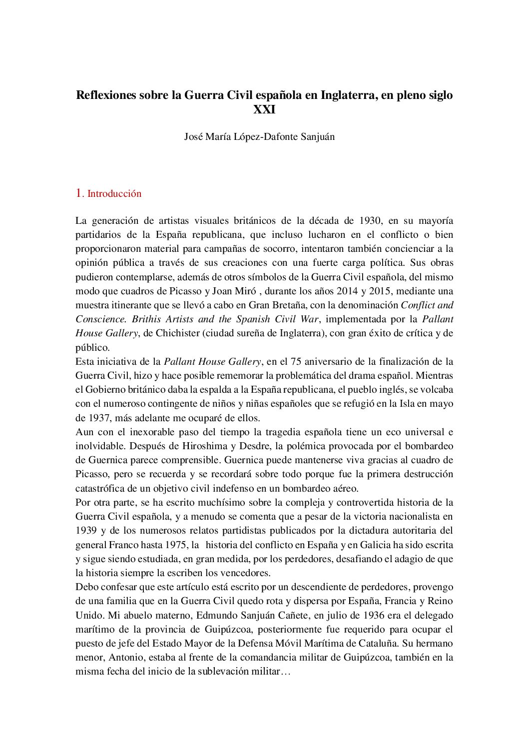 Reflexiones sobre la Guerra Civil española en Inglaterra, en pleno siglo XXI.