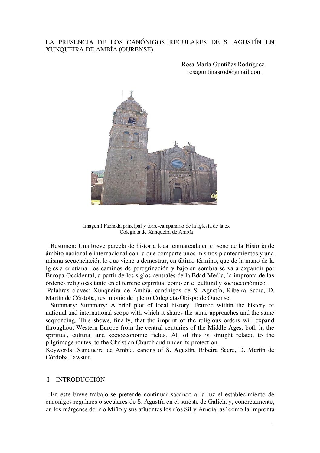 La presencia de Los Canónigos Regulares de S. Agustín en Xunqueira de Ambía