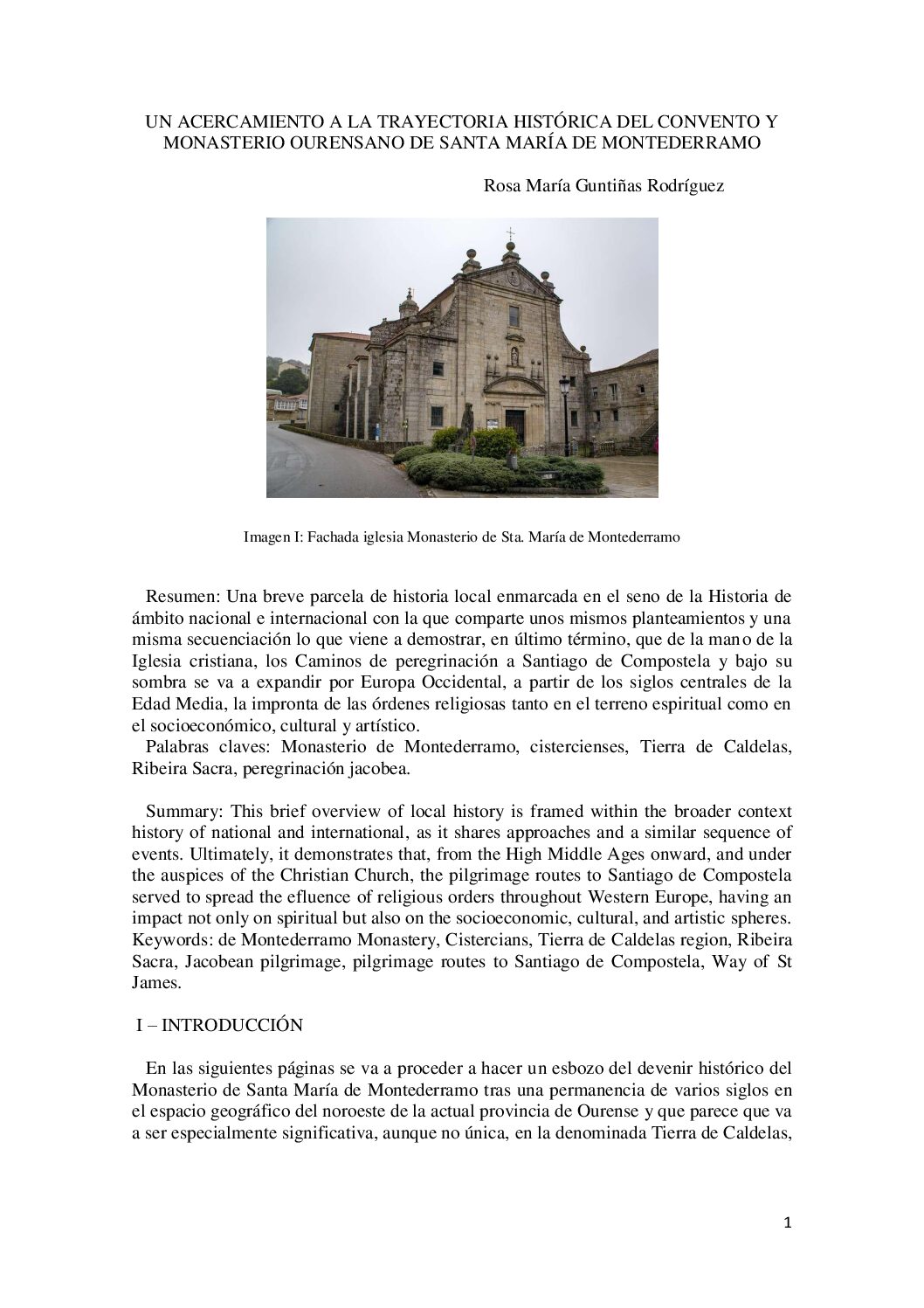 Un acercamiento a la trayectoria histórica del convento y monasterio ourensano de Santa María de Montederramo